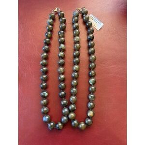 Genuine Labradorite Gemstone Bead Necklace 16" – 409ct, .925 Silver Clasp ( 2 )